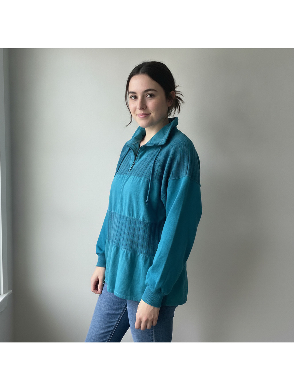 Vintage Turquoise Pullover High Neck Jacket size Large